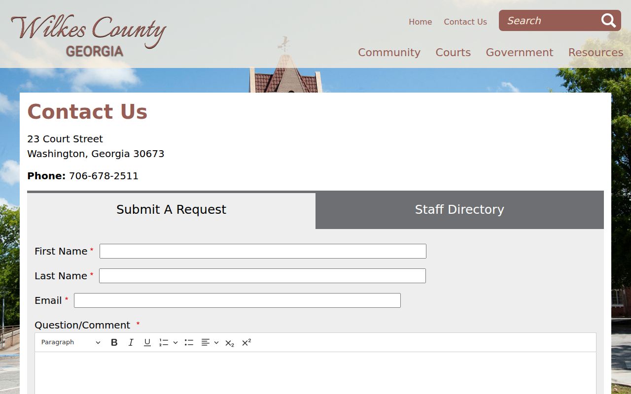 Wilkes County staff directory and general contact route for criminal record questions