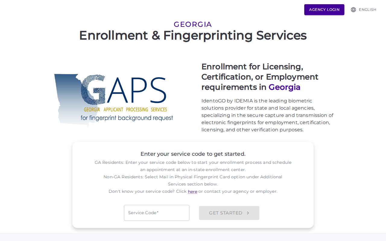 Georgia Applicant Processing Service fingerprint channel for official Wilkes County criminal history checks