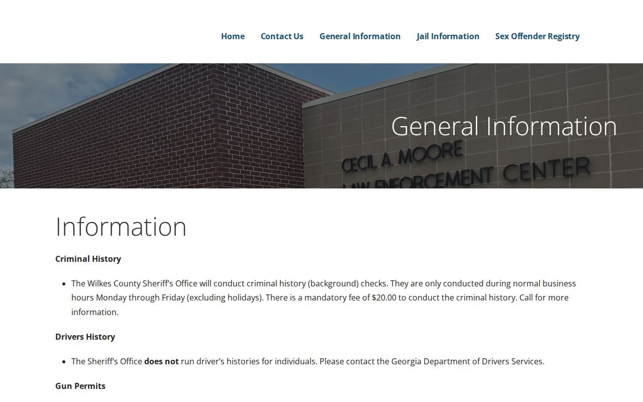 Wilkes County sheriff information for the weekday twenty-dollar local criminal-history check