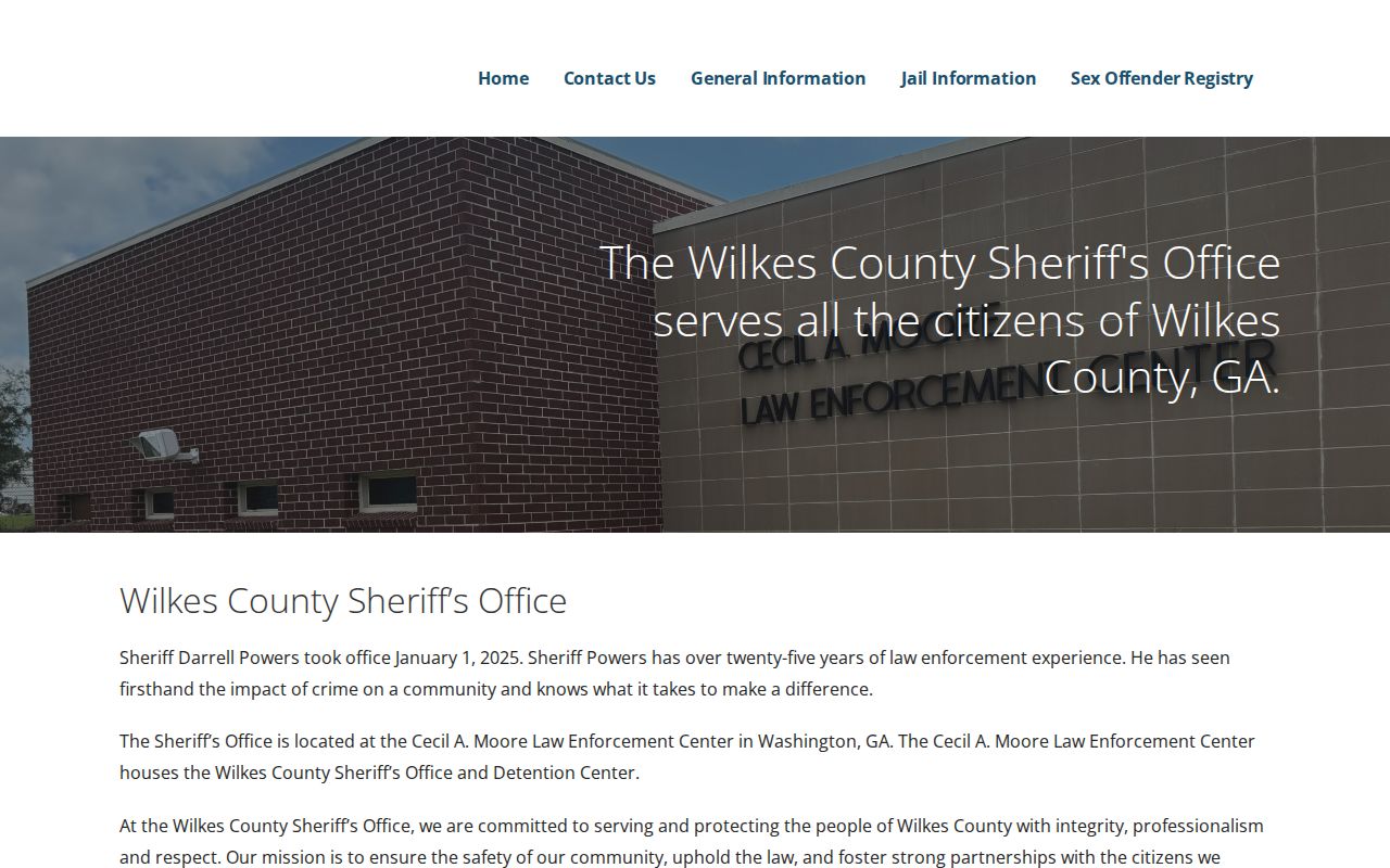 Wilkes County Sheriff's Office page identifying the Cecil A. Moore Law Enforcement Center