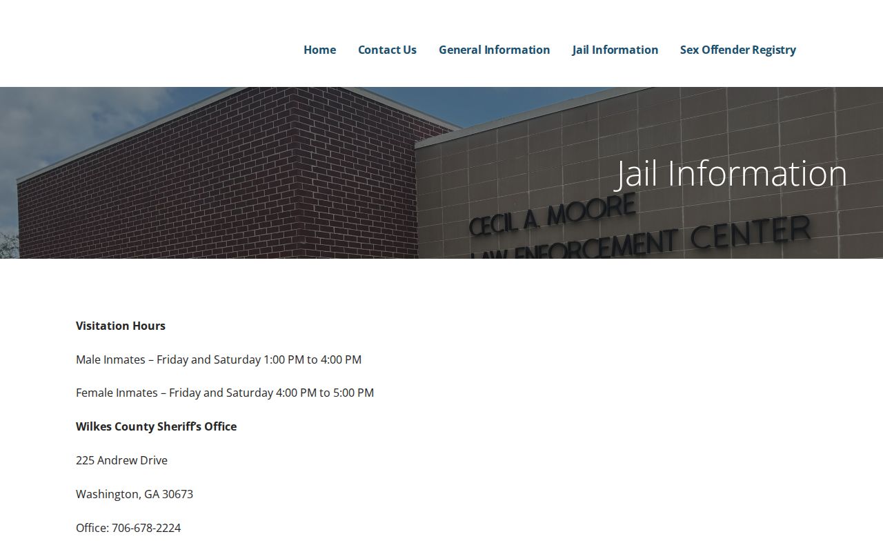 Wilkes County Detention Center contact and published visitation information