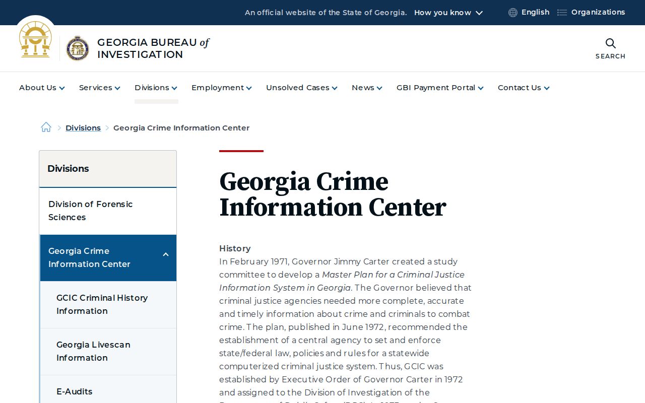 Georgia Crime Information Center central criminal-history repository information