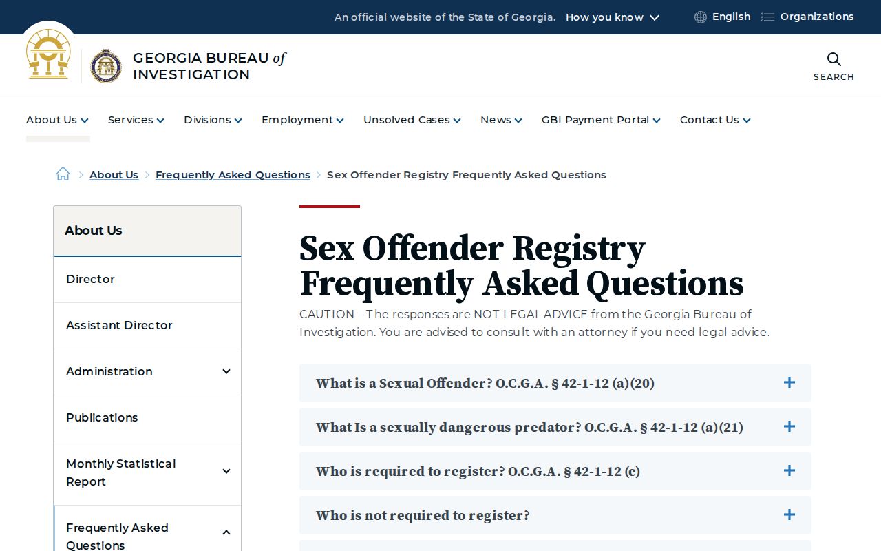 GBI sex offender registry FAQ explaining registration timing and the registry update cycle